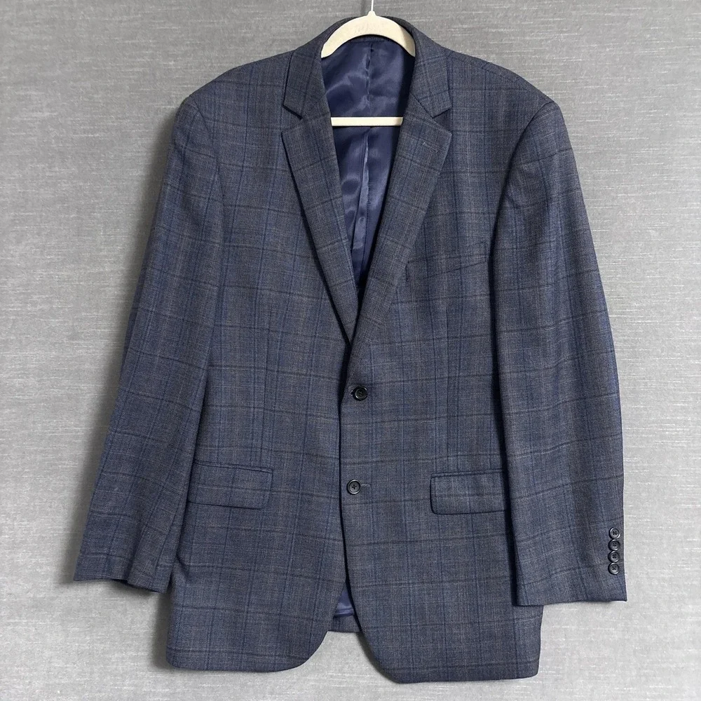 Pronto Uomo Platinum Sport Coat 38L Blue Plaid Wool Blazer Jacket Classic